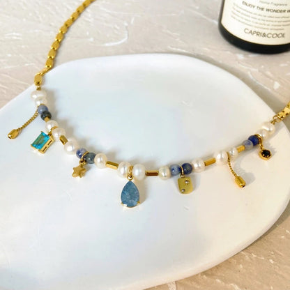 Stone Fresh Water Pearl Executive Necklace-Blue