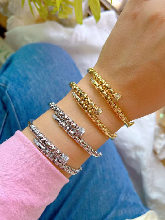 Studded Nail Mesh Bracelet-Gold