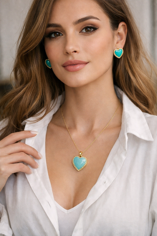 Blue Chunky Heart Necklace