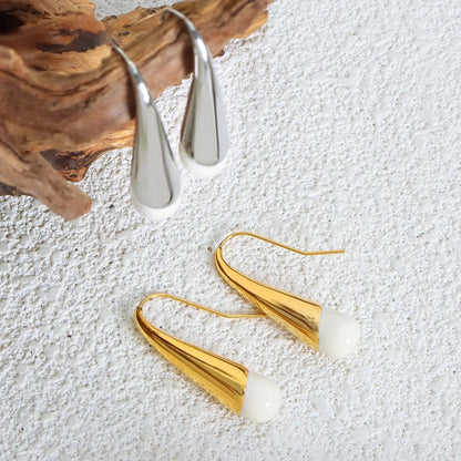 White Enamel Gold Drop Earrings