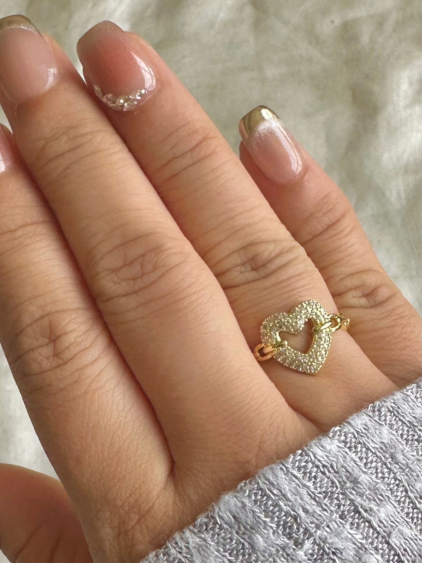 Studded Heart Halo Gold Ring