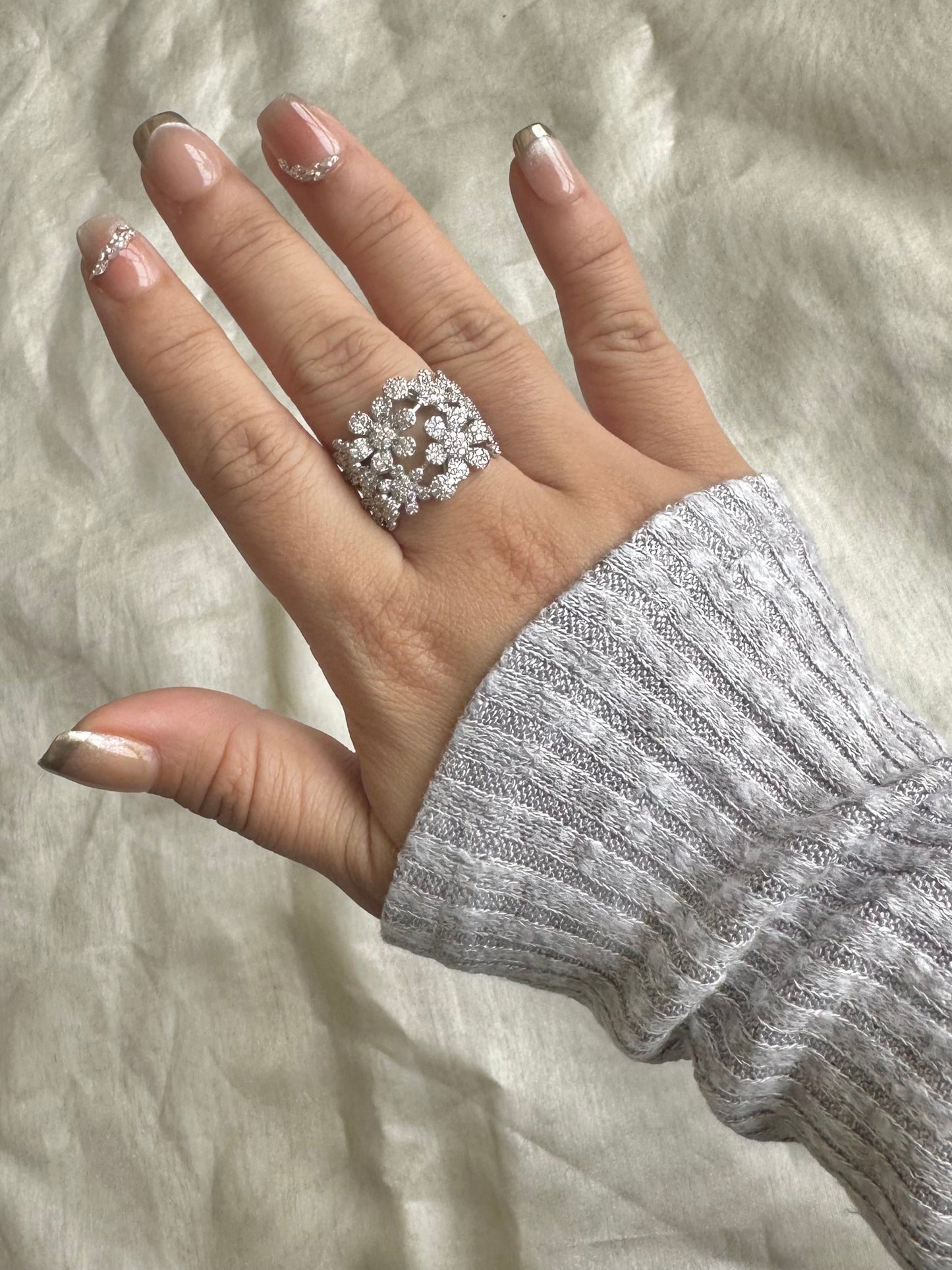 Studded 3D Flower Statement Ring