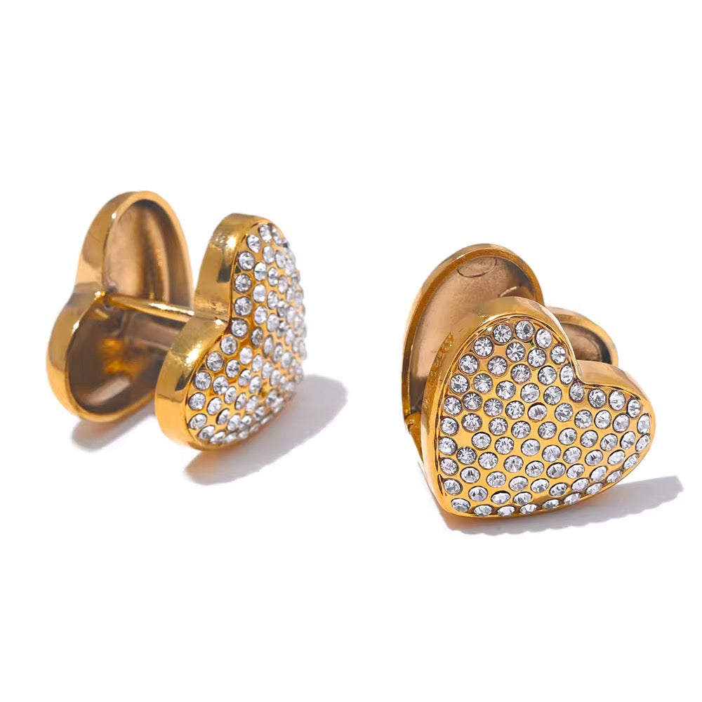 Studded Heart Clip On Earrings-Gold