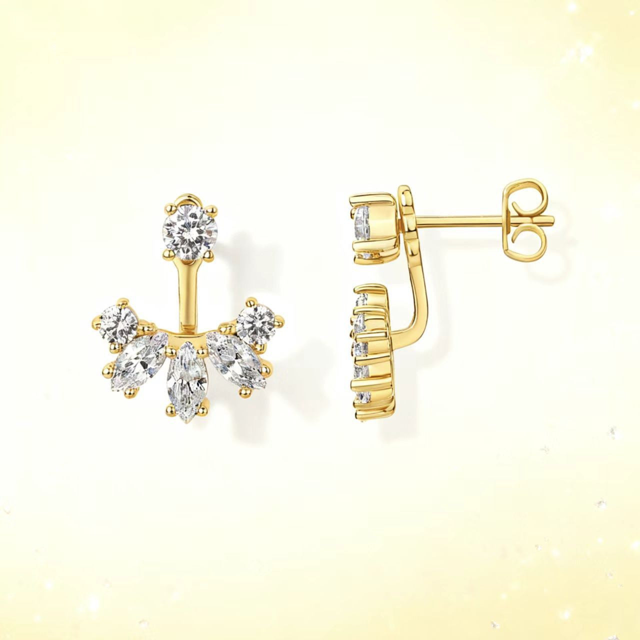 Celestial Ear Jacket F&B Stud Earrings-Gold