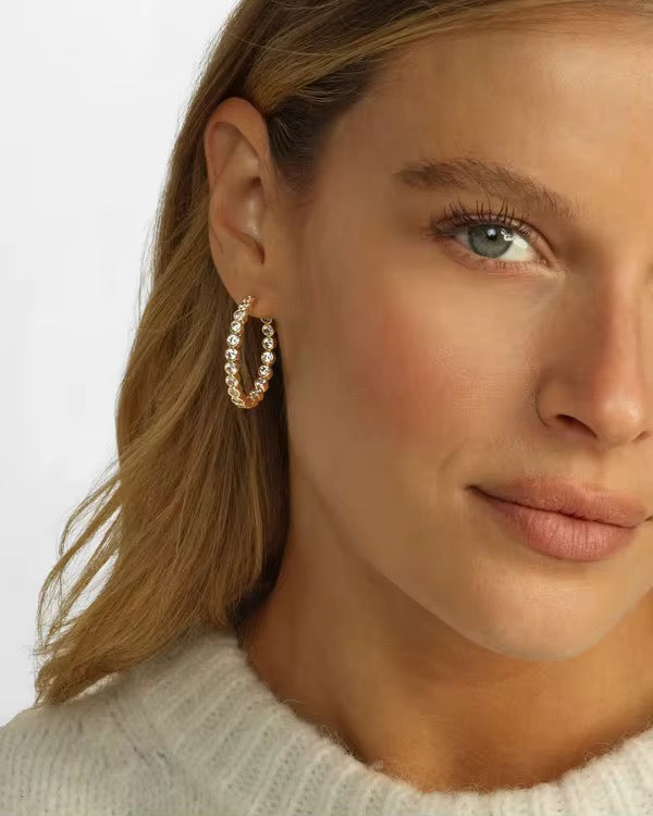 Eternity Studded Medium Gold Hoops