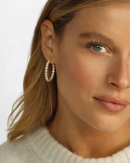 Eternity Studded Medium Gold Hoops