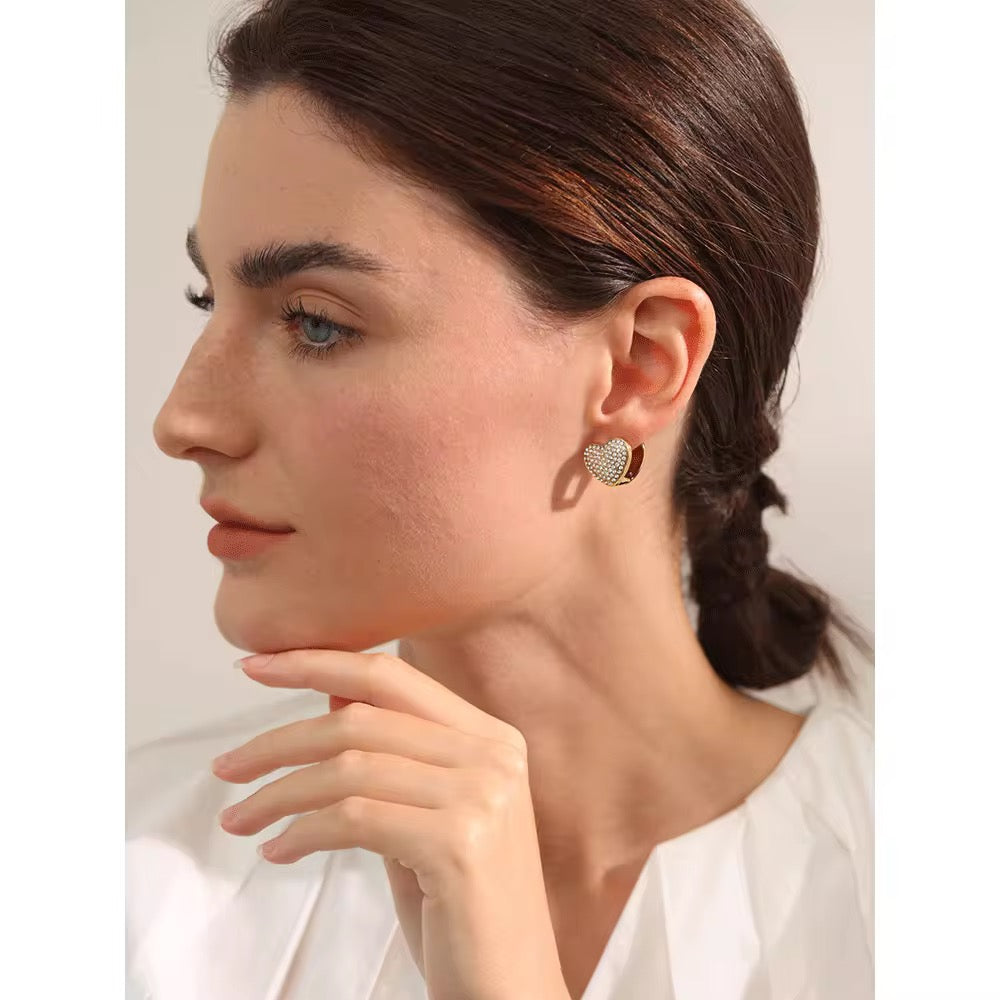 Studded Heart Clip On Earrings-Gold