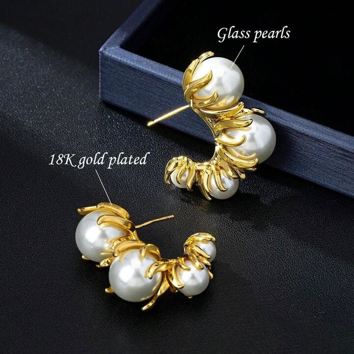 Large Pearl Hoops Stud Style