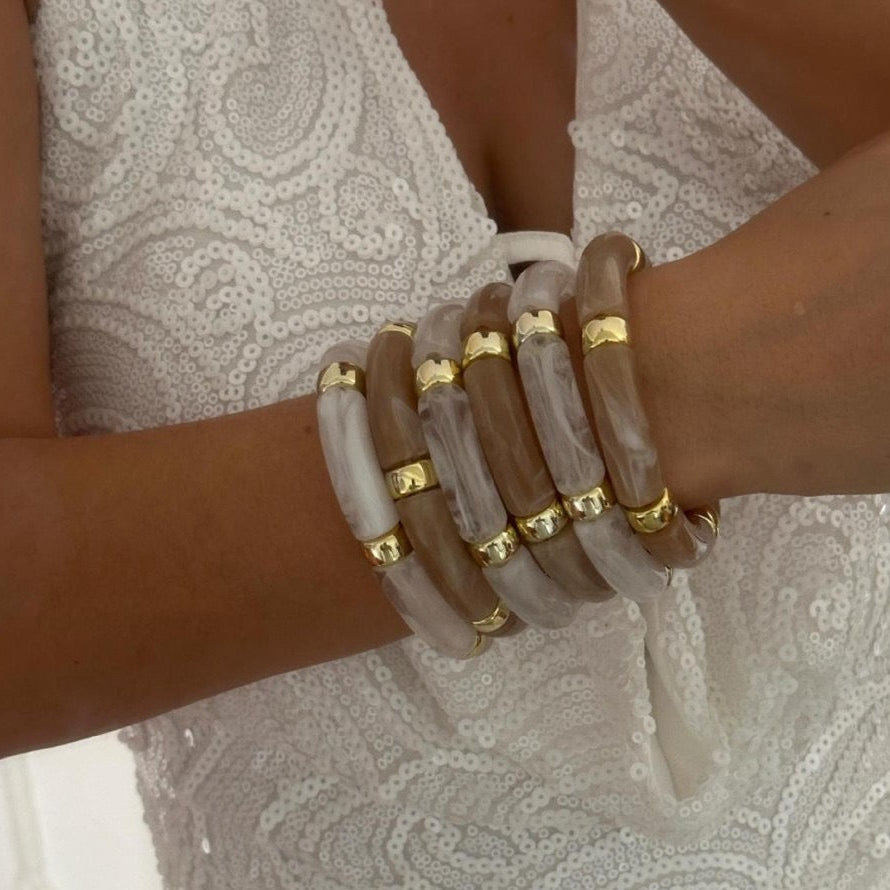 Sand & Pearl Elastic Bangles-3 Options