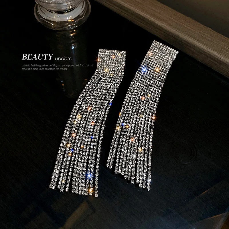 Studded Long Danglers-Silver & Gold