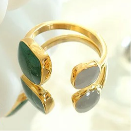 Blue Grey Enamel Ring-Gold