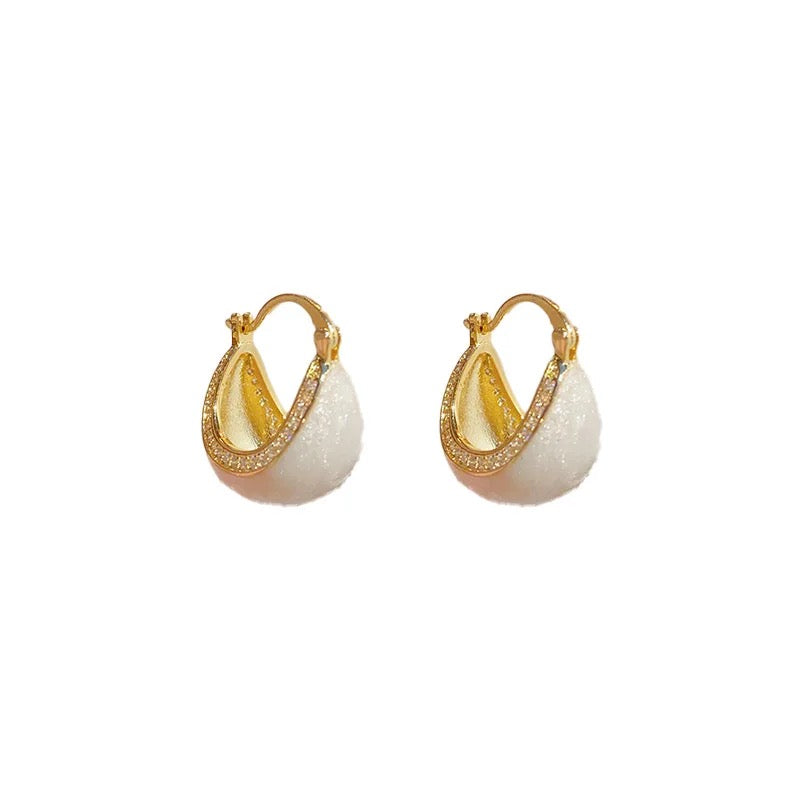 Tiny White Studded Enamel Hoop Earrings