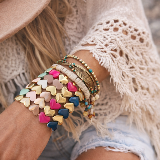 Golden Heart Colorful Stretchy Bracelets-4 Colors