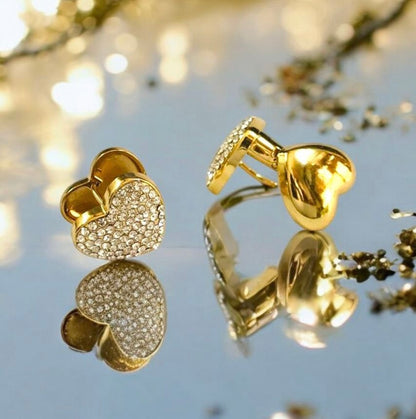 Studded Heart Clip On Earrings-Gold