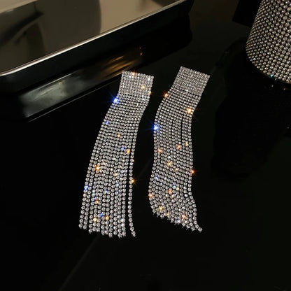 Studded Long Danglers-Silver & Gold