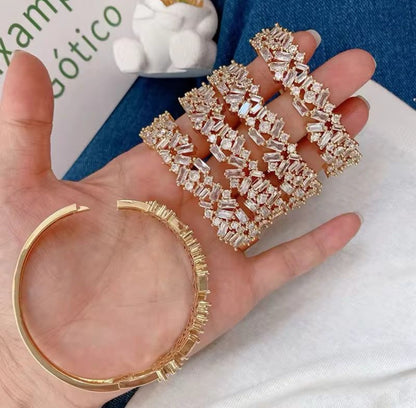 Thick Criss Cross Baguette Kada Bracelet- Gold