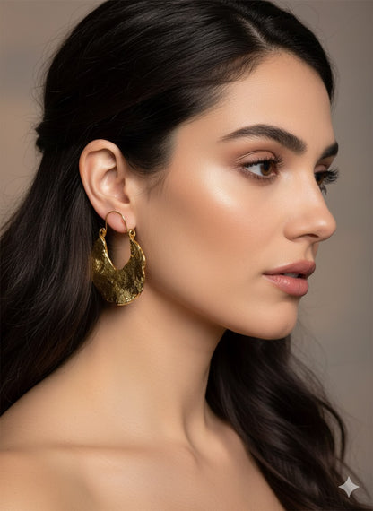 Hammered Hollow Hoop Earrings-Gold & Silver
