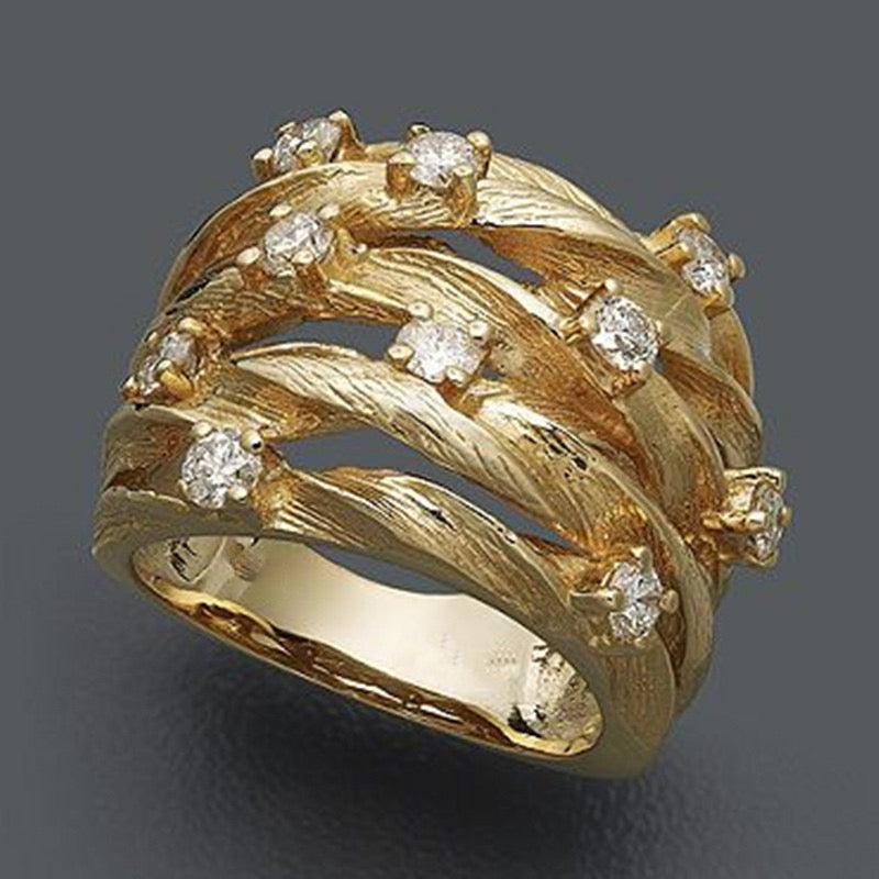 Wineyard Studded Statement Ring-Gold
