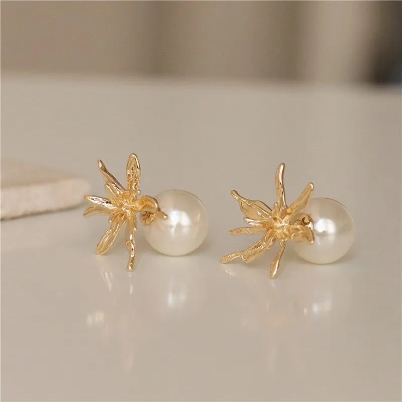 Wild Lily Pearl Sandwich  Earrings