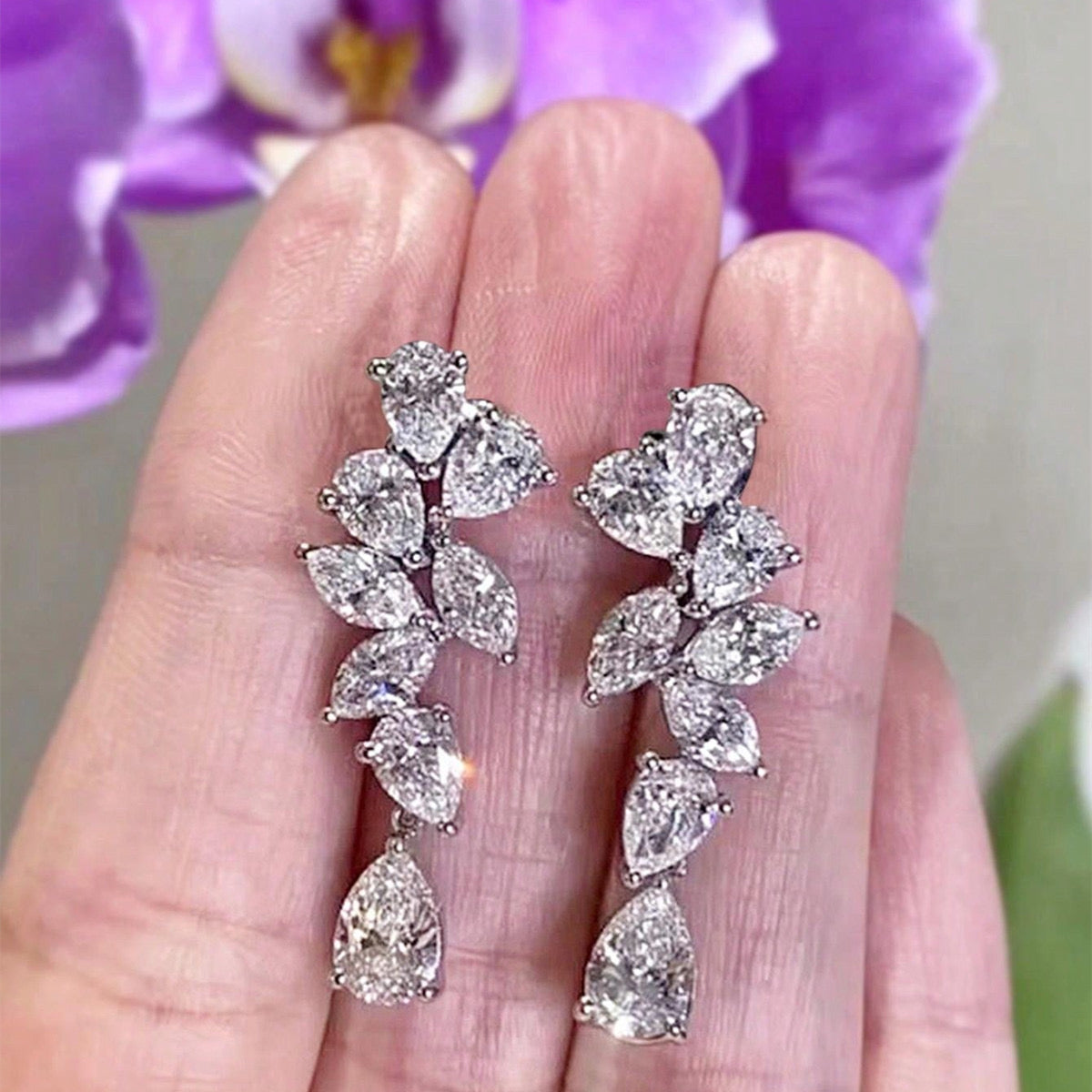 Glam Cascading Teardrop Earrings-Silver