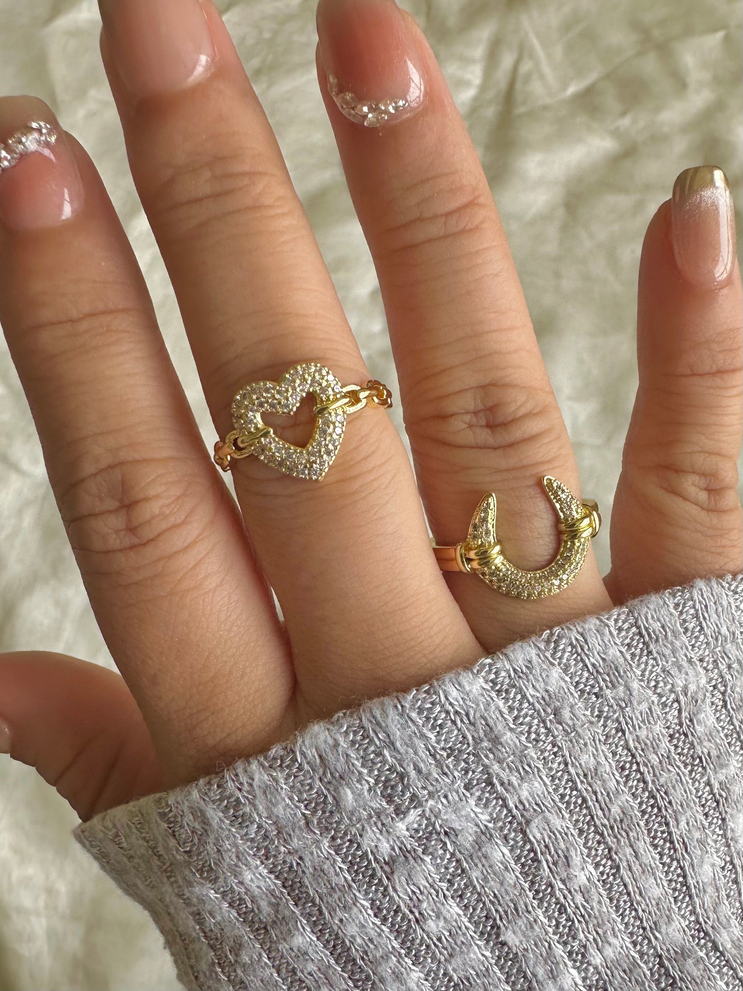 Studded Heart Halo Gold Ring