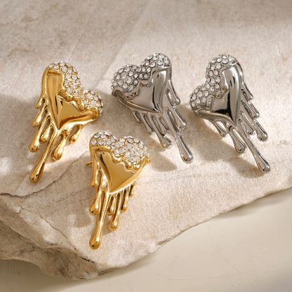 Melting Diamond Studded Heart Earrings