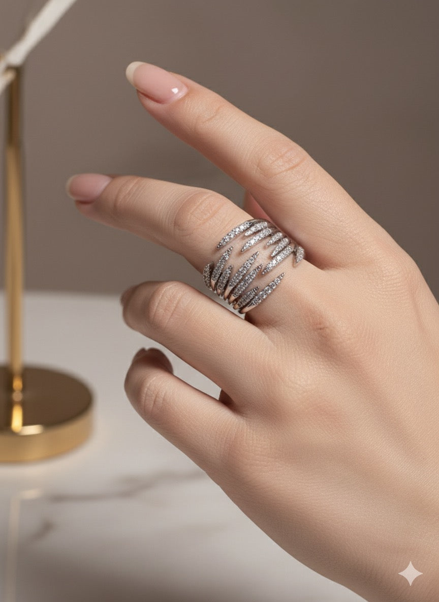 Diamond Claw Cocktail Ring-Gold