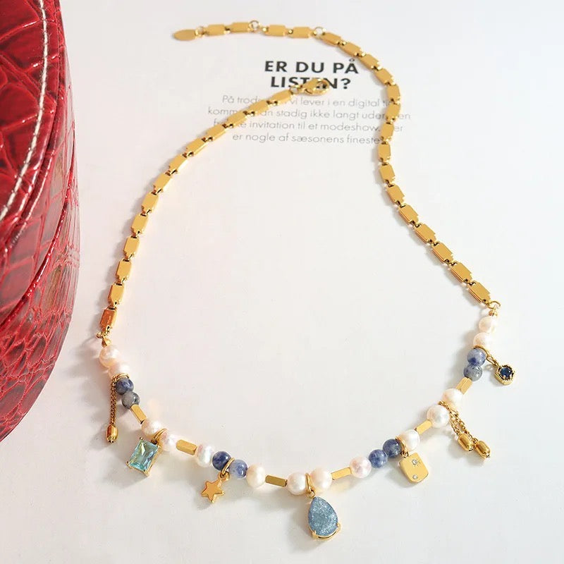 Stone Fresh Water Pearl Executive Necklace-Blue