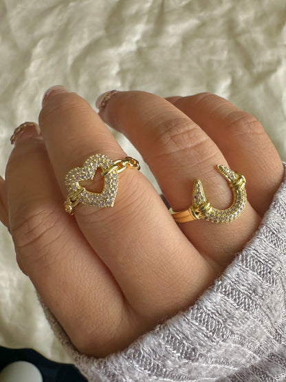 Studded Moon Halo Gold Ring
