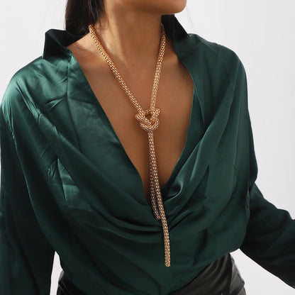 Mesh  XLong Knotted Necklace-Gold & Silver