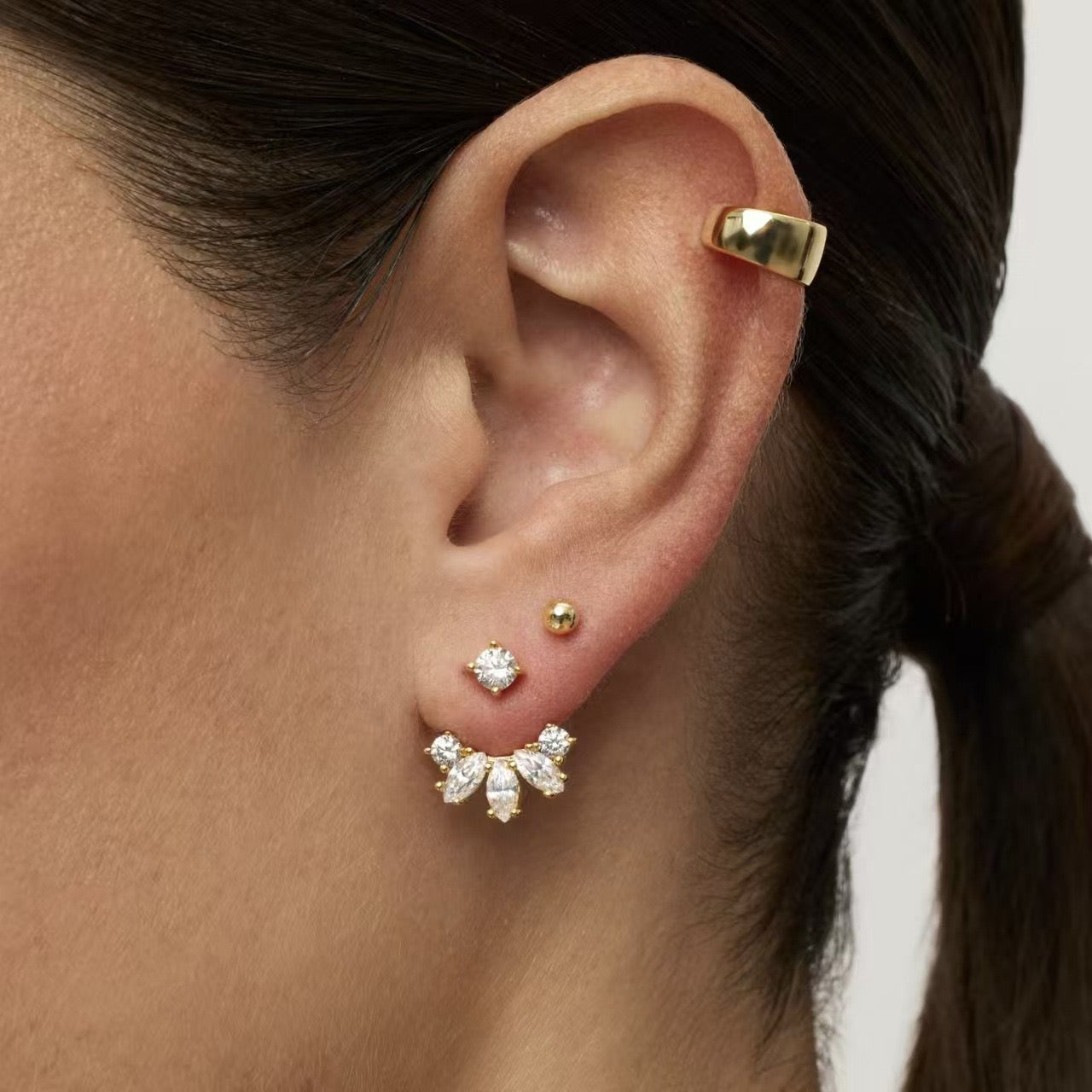 Celestial Ear Jacket F&B Stud Earrings-Gold