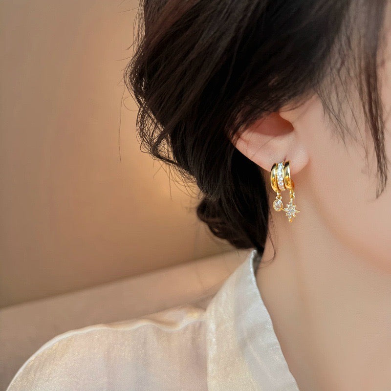 Celestial Star Drop Tiny Hoop Studs