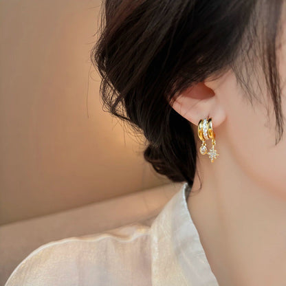 Celestial Star Drop Tiny Hoop Studs