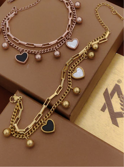 SS Heart Charm Bracelets-3 styles