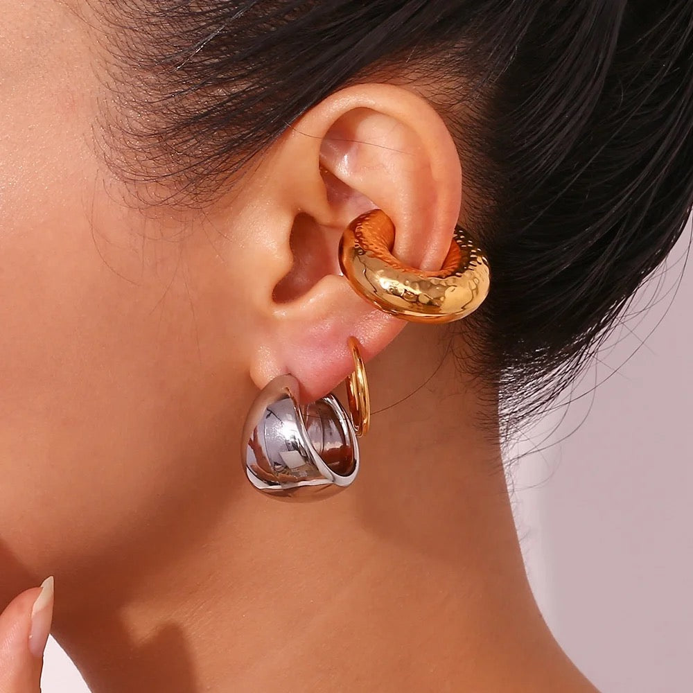 Beaten Chunky Ear Cuff/ Earrings-Gold Single piece