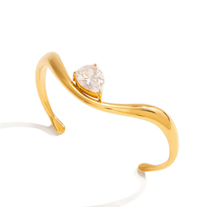 Luxe Dewdrop Curve Cuff Bracelet-Gold Adjustable