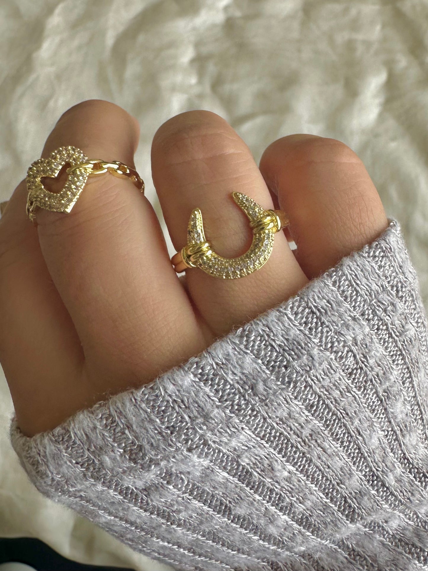 Studded Moon Halo Gold Ring