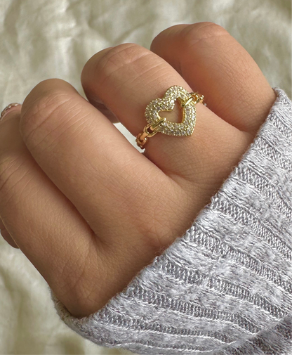 Studded Heart Halo Gold Ring