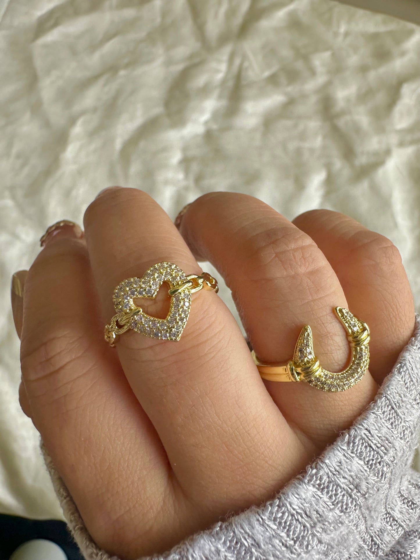 Studded Moon Halo Gold Ring