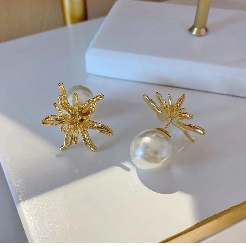 Wild Lily Pearl Sandwich  Earrings