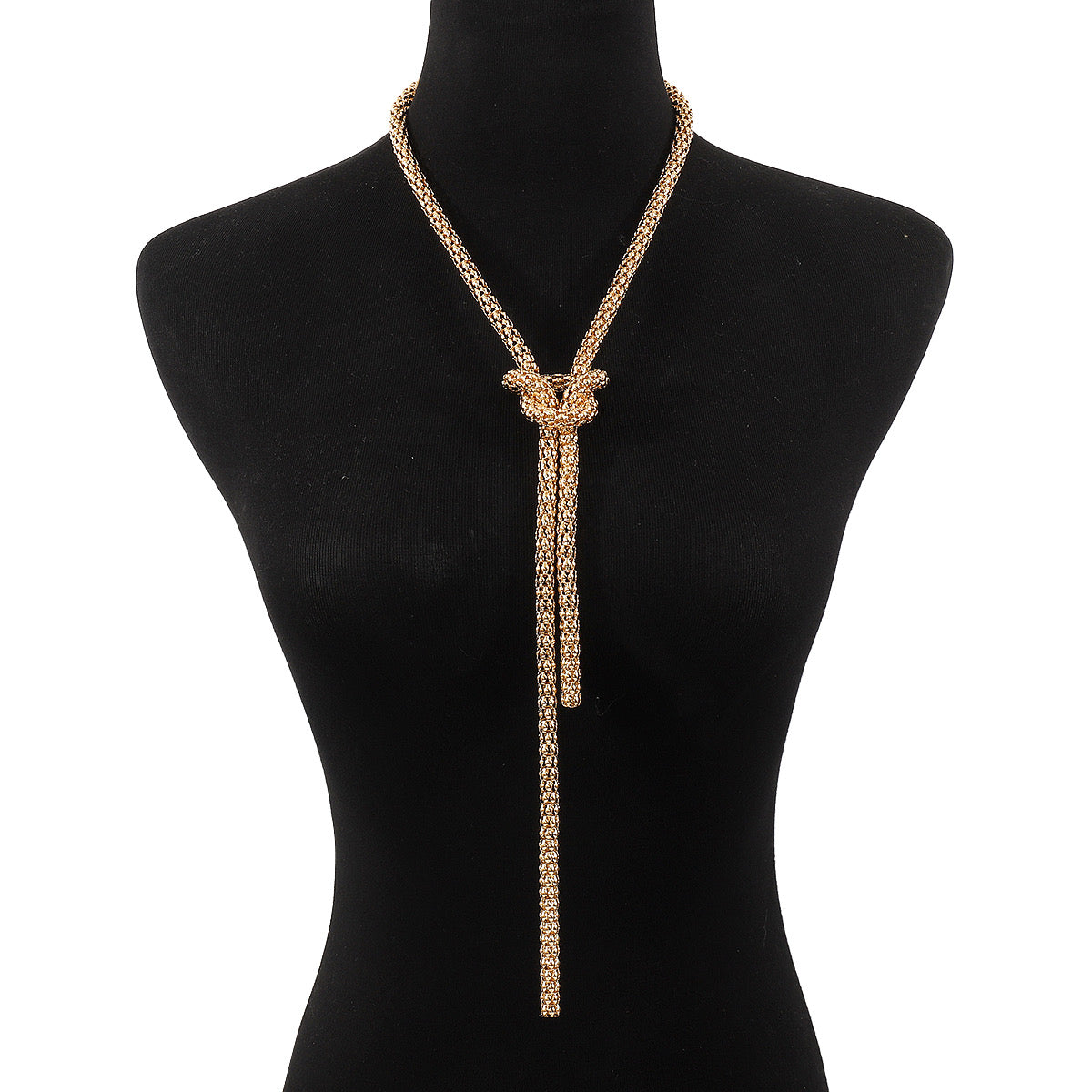 Mesh  XLong Knotted Necklace-Gold & Silver