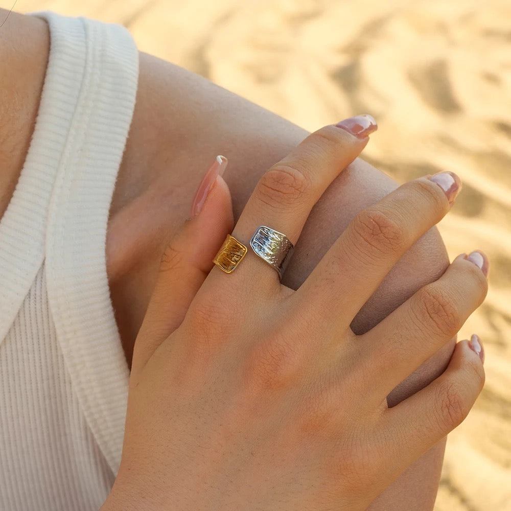 Cross Band Silver Gold Ring
