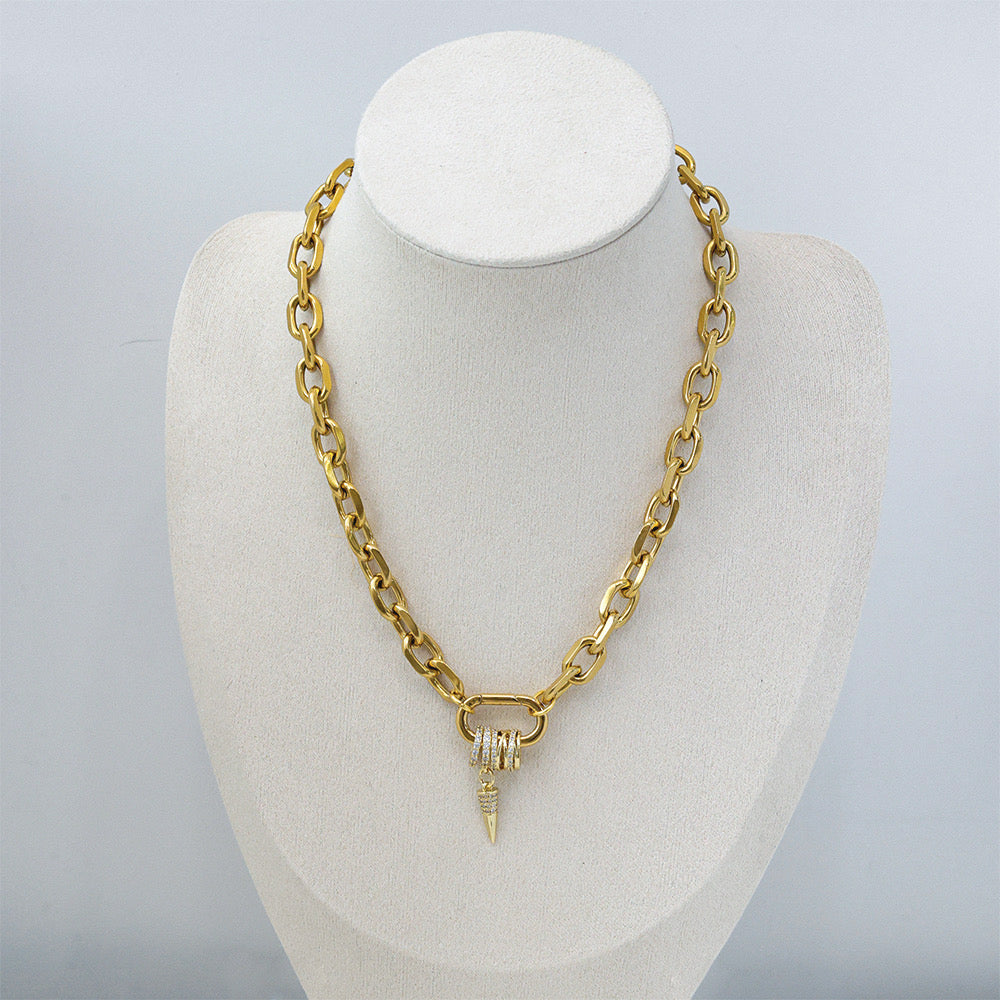 Carabiner Spike Necklace-Gold