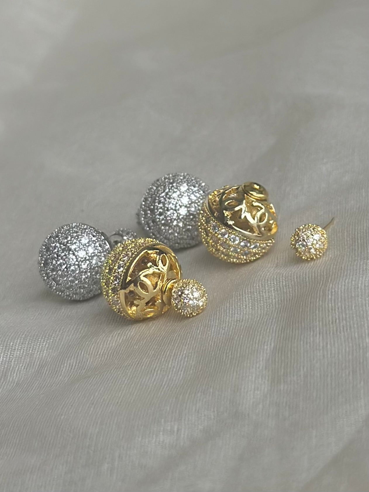 Studded Sandwich Earrings-Gold and Silver
