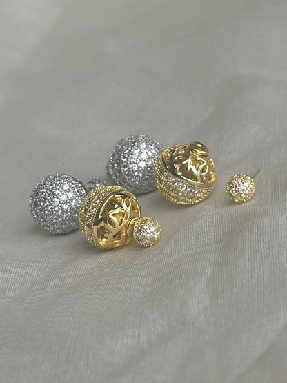 Studded Sandwich Earrings-Gold and Silver