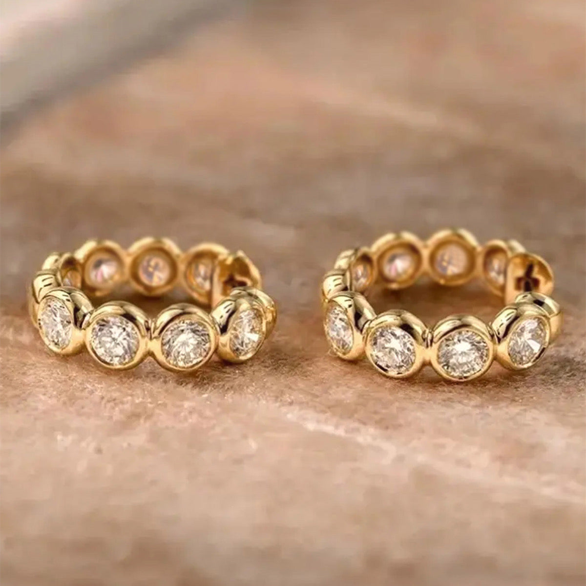 Dot Diamond Hoop Earrings-Gold