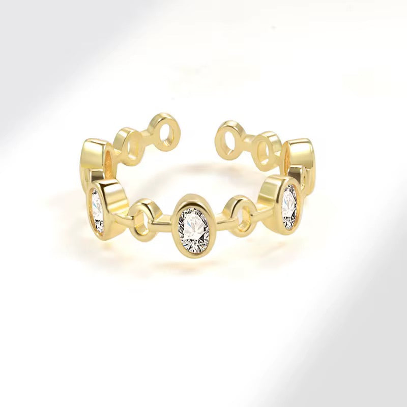 Oval Studded Ring-Silver and Gold