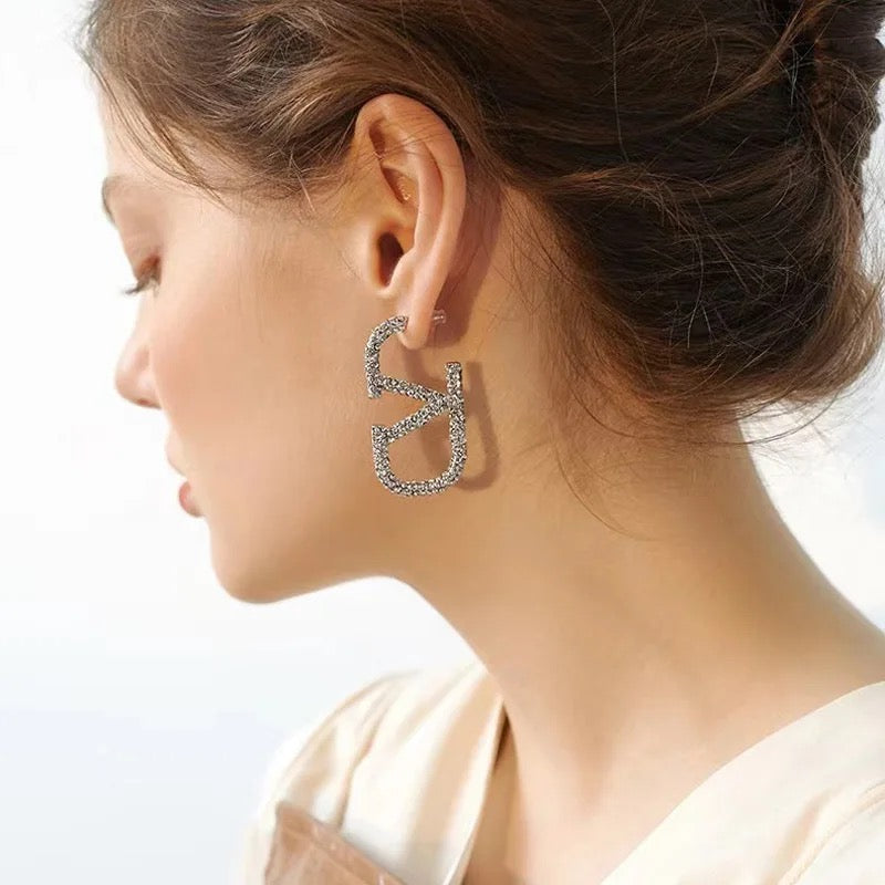 VD Studded Earrings-Gold and Silver