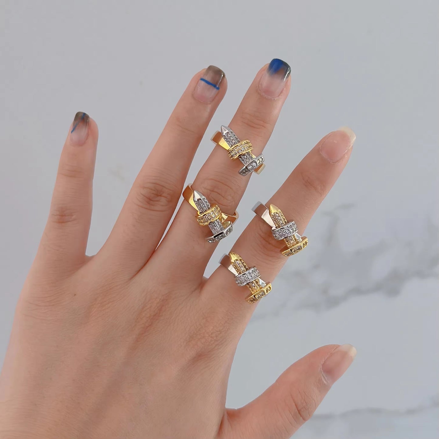 4D Studded Nail Ring