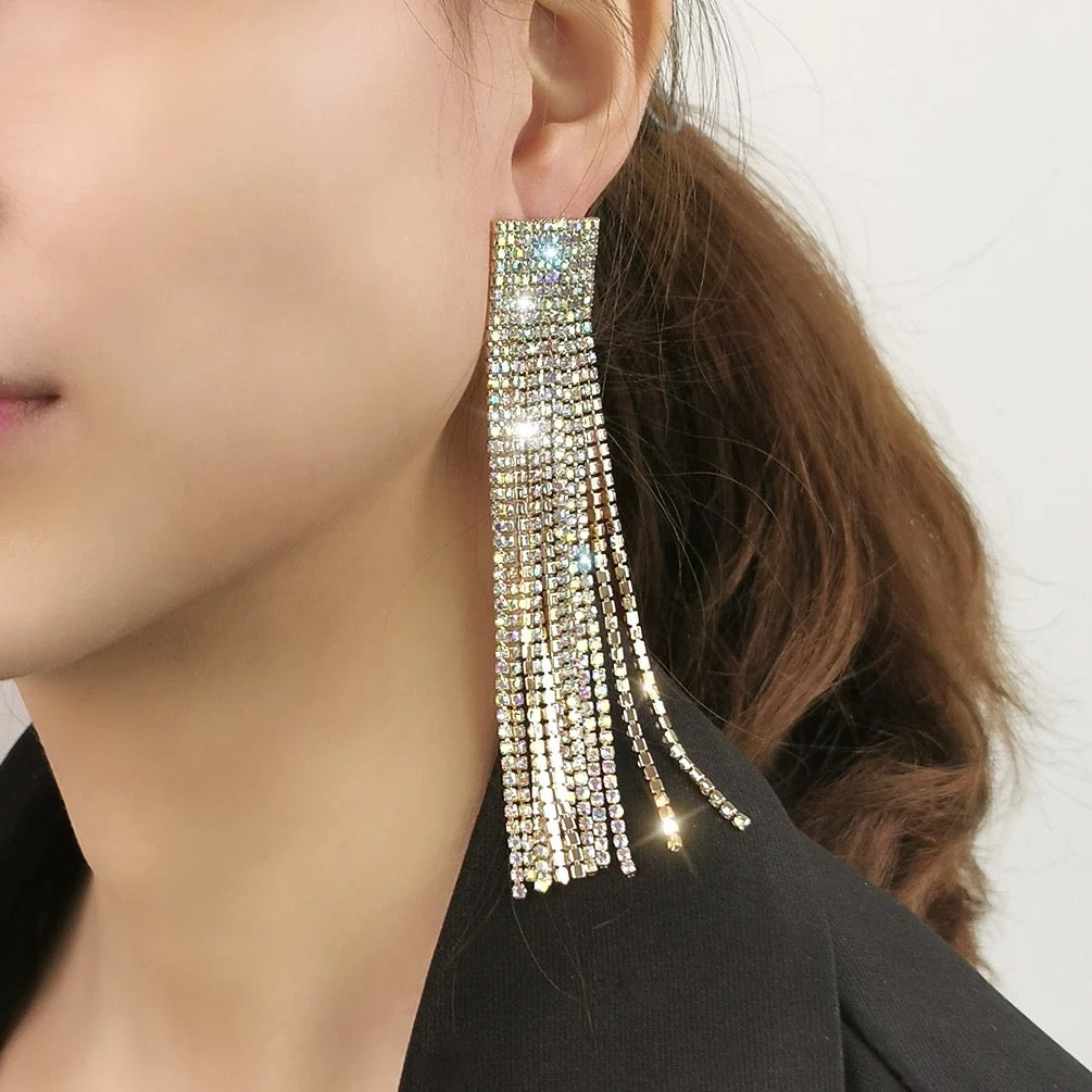Studded Long Danglers-Silver & Gold